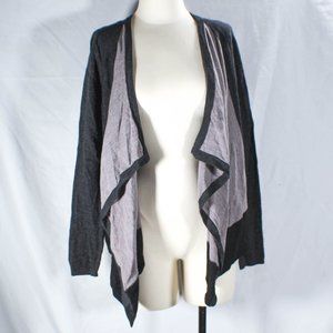 Classic Comfy Wool Gray Black Color Block Drape Open Cardigan